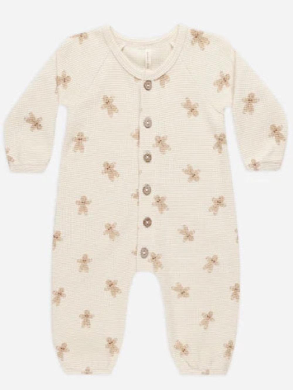 NWT Quincy Mae Waffle Long Sleeve Cream Jumpsuit with Gingerbread Sz 3-6 months - Picture 3 of 5